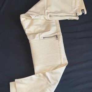 Zara Beige Leather Pant with Zipper Accents